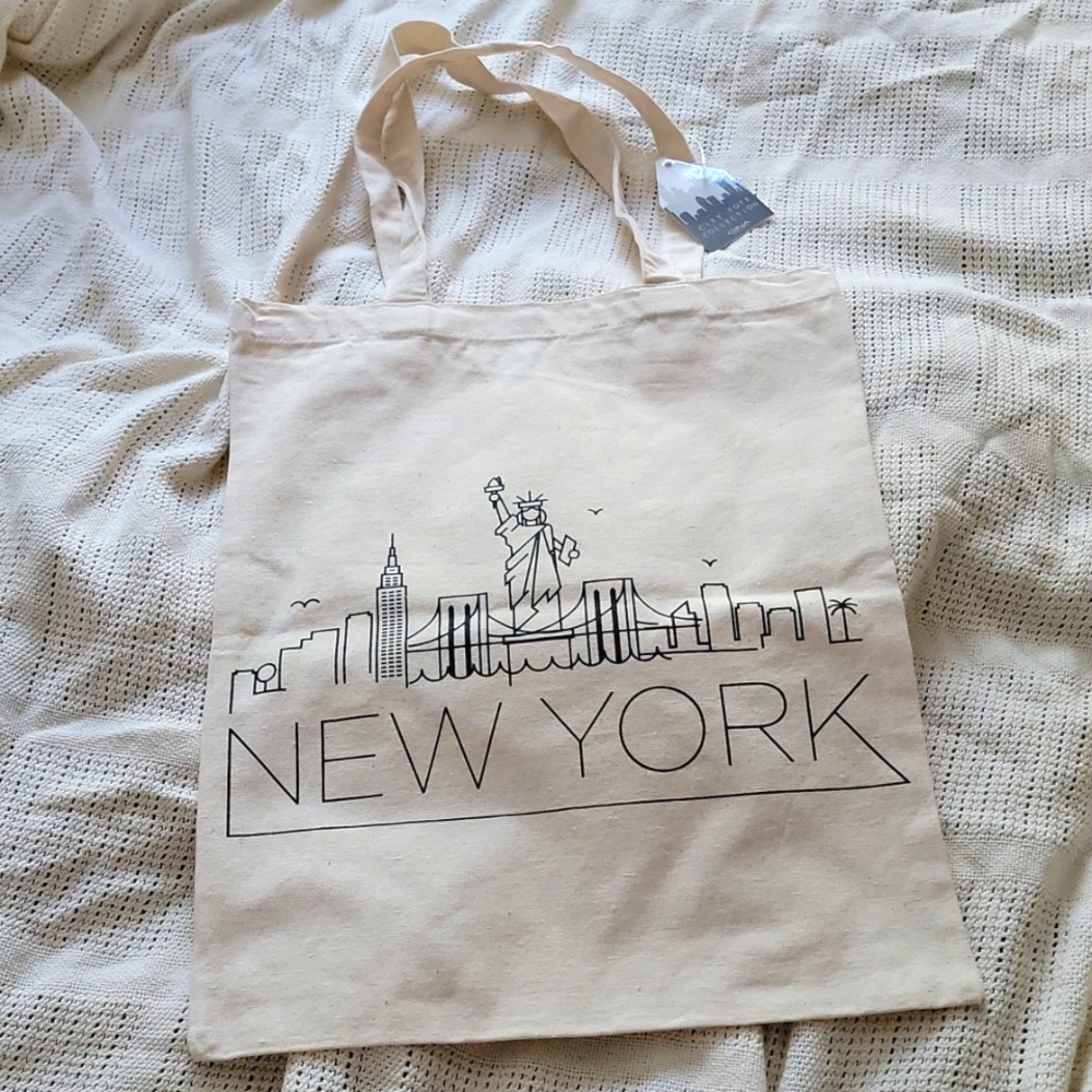 New York City Brooklyn Bridge Statue of Liberty Skyline Canvas Tote Bag